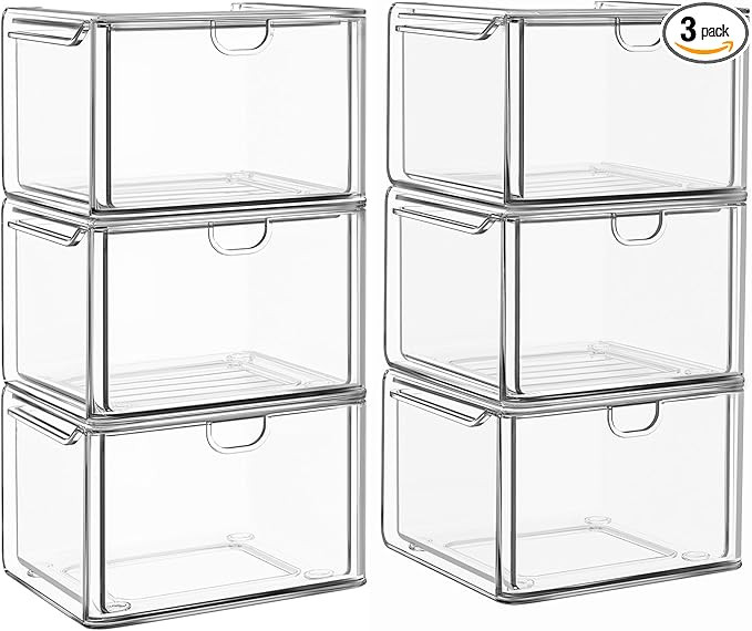 6 Pack Small Stackable Stroage Drawers, Acrylic Bathroom Makeup Organizer, Plastic Storage Bins F... | Amazon (US)