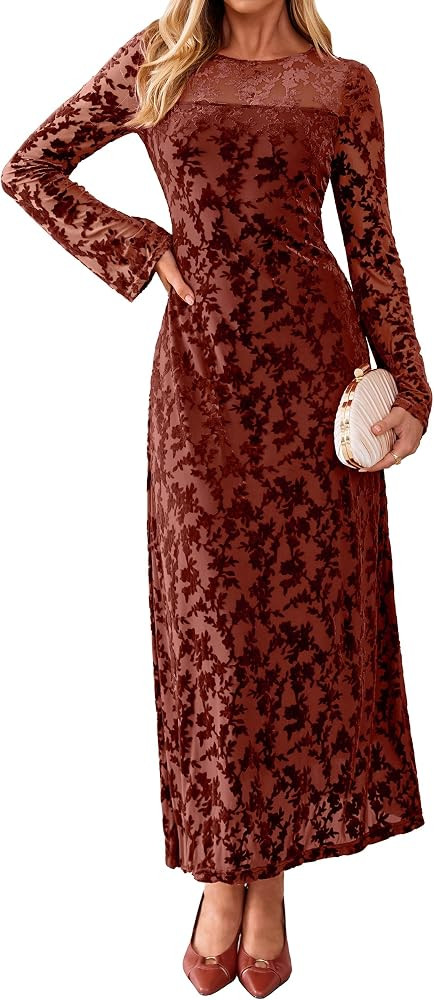 Simplee Womens Velvet Long Sleeve Fall Formal Wedding Guest Maxi Dress | Amazon (US)