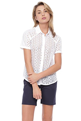 ALYGNE Womens Eyelet Button Down Blouse WHITE-S | Amazon (US)