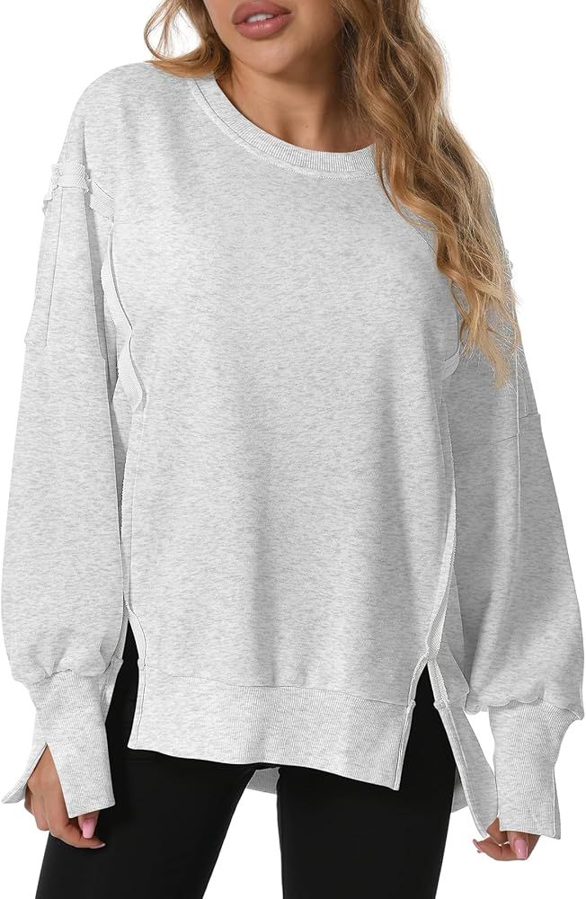 AVALEBETI Women's Oversized Sweatshirt Crewneck Long Sleeve Side Slit Casual Loose Slouchy Pullov... | Amazon (US)