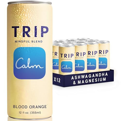 Trip Mindful Blend, Lightly Sparkling Calming Drink, 120 MG Magnesium Citrate with Ashwagandha, Lions Mane & L Theanine, No Added Sugar, Low Calorie, Vegan, Blood Orange, 12 Oz, 12Pk | Amazon (US)