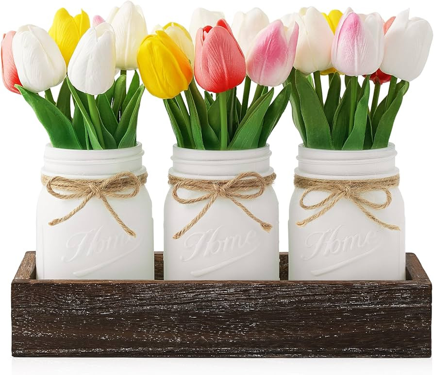 Mason Jar Centerpiece Table Decorations, Kitchen Table Centerpieces for Dining Room, Spring Easte... | Amazon (US)