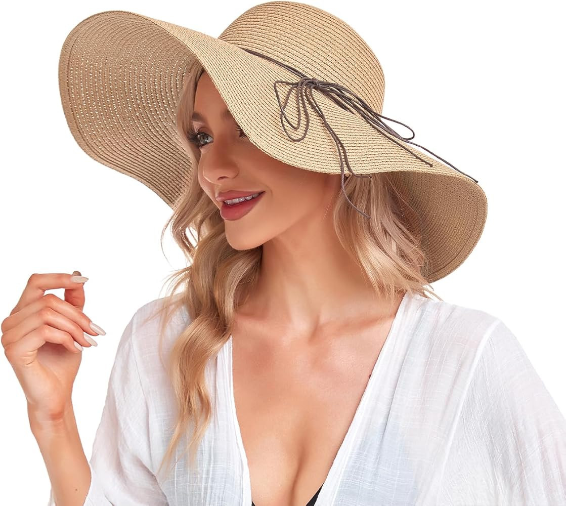Beach Hats for Women, Straw Sun Hat Floppy Wide Brim, Foldable UPF 50+ UV Protection Summer Hat | Amazon (US)