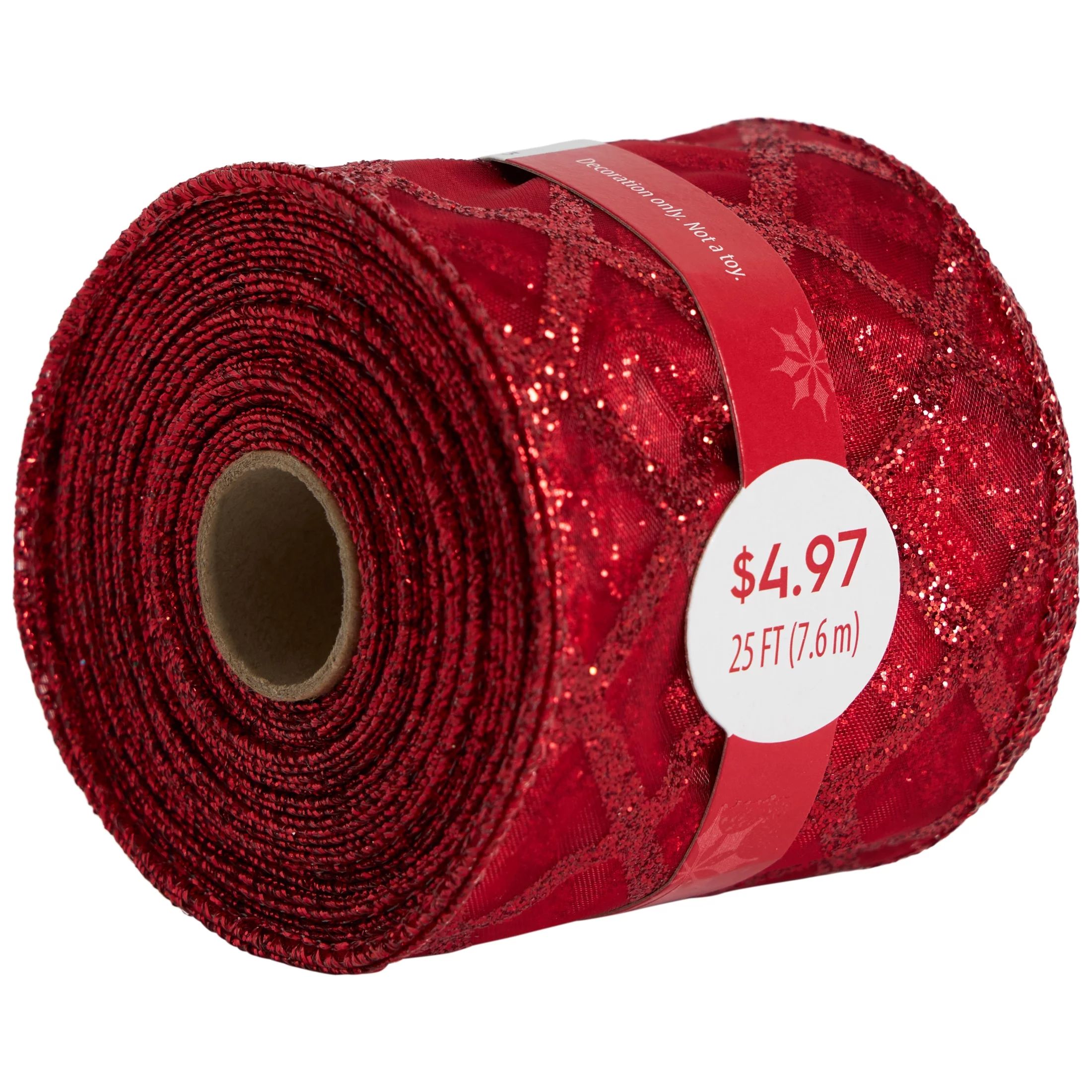Red Glitter Plaid Christmas Ribbon, 3.25" x 25', by Holiday Time | Walmart (US)