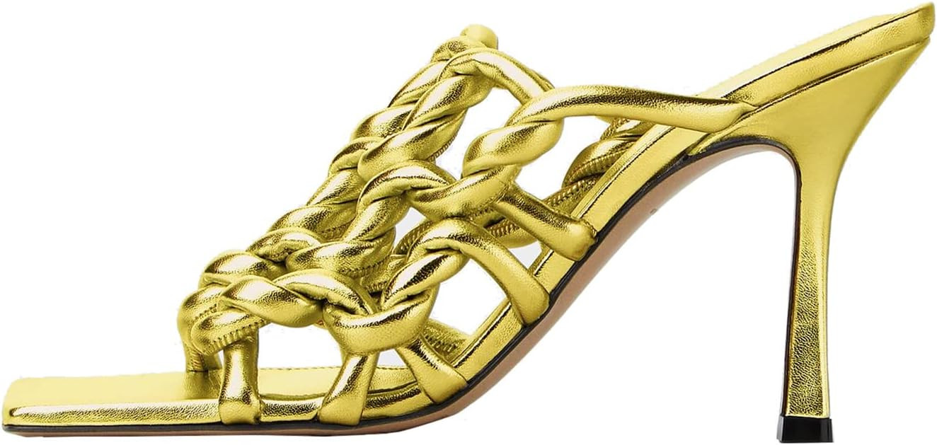 Goolita Fashion Square Toe Stiletto Braided Sandals For Women Slip On Slingback Heeled Sandals Se... | Amazon (US)