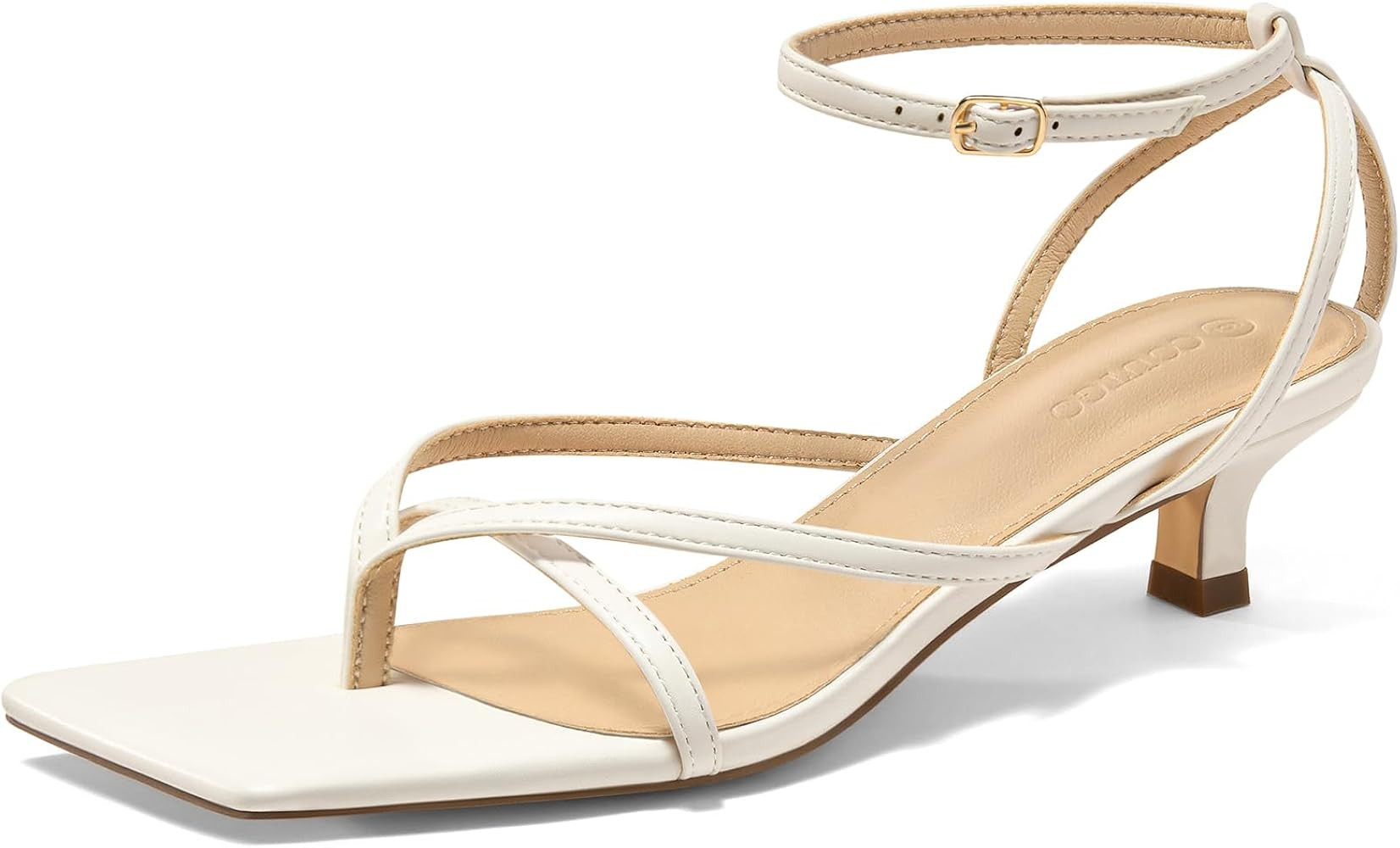 Coutgo Womens Strappy Low Kitten Heels Sandals Open Square Toe Flip Flop Summer Dress Party Shoes | Amazon (US)