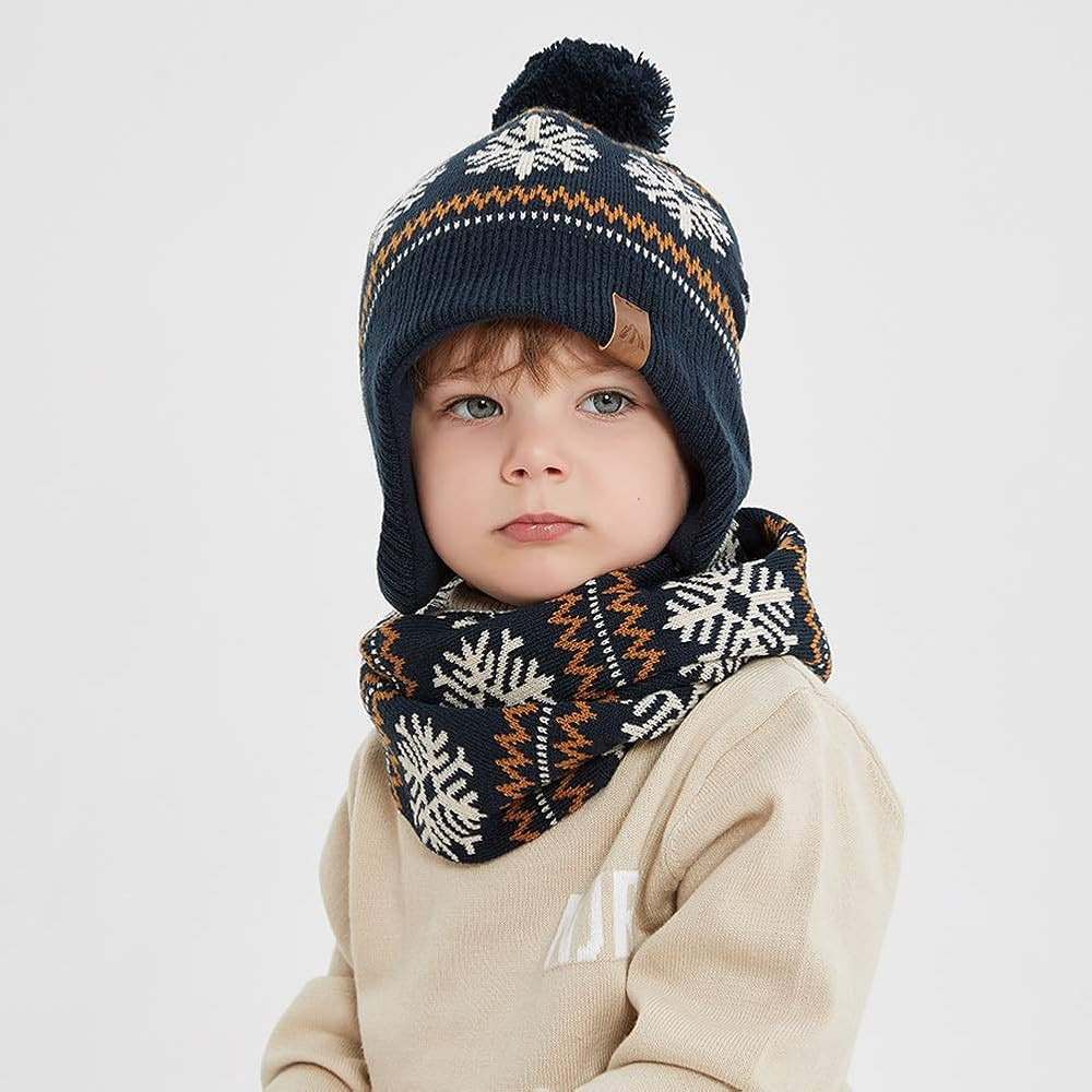 LMLALML Boys Winter Hat Earflap Knitted Beanie for Kids Warm Fleece Lined Thicken Hat for Baby | Amazon (US)