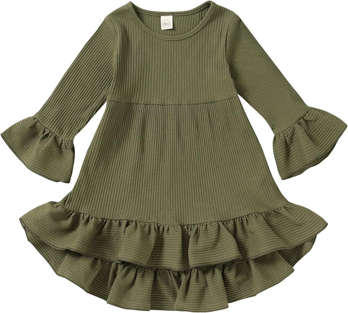 Toddler Baby Girls Fall Clothing Solid Cotton Pit Irregular Skirt Winter Dress Long Sleeve Skirt ... | Amazon (US)