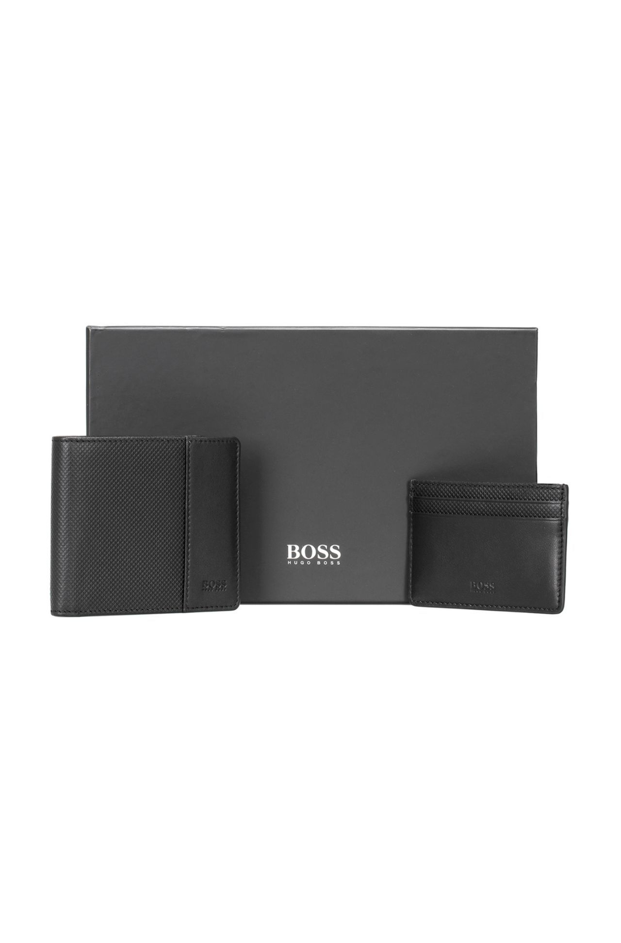 BOSS - Geschenk-Set mit Geldbörse und Kartenetui aus Leder mit Rauten-Prägung | Hugo Boss (UK)
