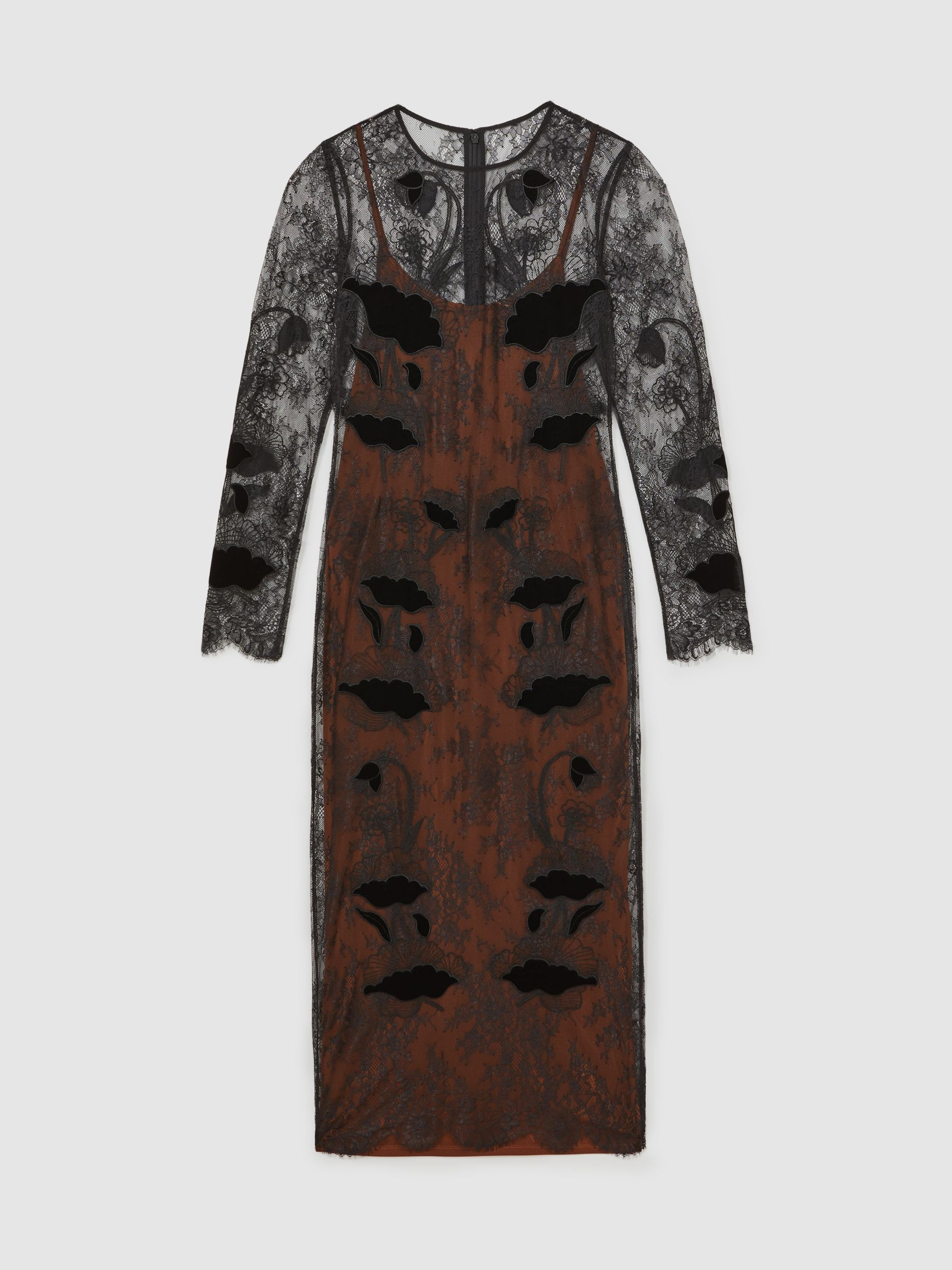 Lace Overlay Midi Dress in Black | Reiss UK