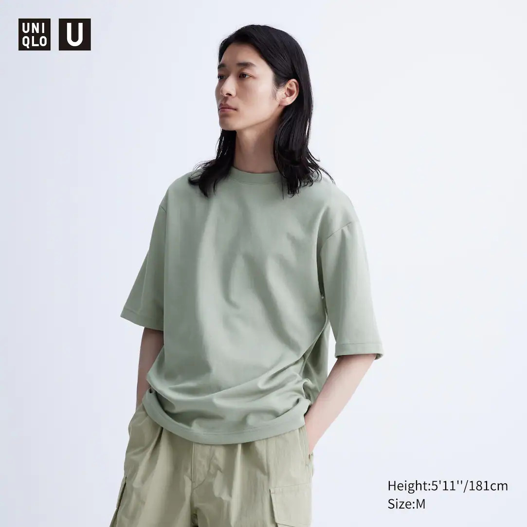 AIRism Cotton Oversized Crew Neck Half Sleeved T-Shirt | UNIQLO (UK)