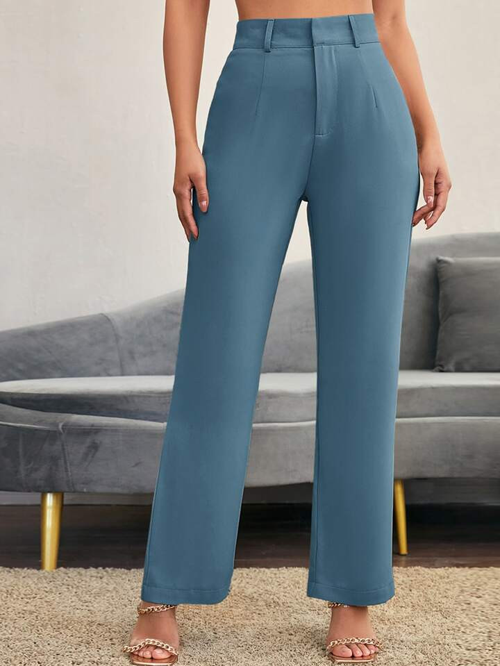 SHEIN Essnce Solid High Rise Tailored Pants | SHEIN