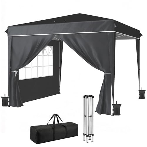 Outsunny 10 x 10 ft Pop Up Canopy Tent with Sidewalls, UPF50+ Outdoor Portable Instant Canopy Shelter with Carry Bag, Sandbags, Adjustable Height for Parties, Events, Camping, Black | Amazon (US)