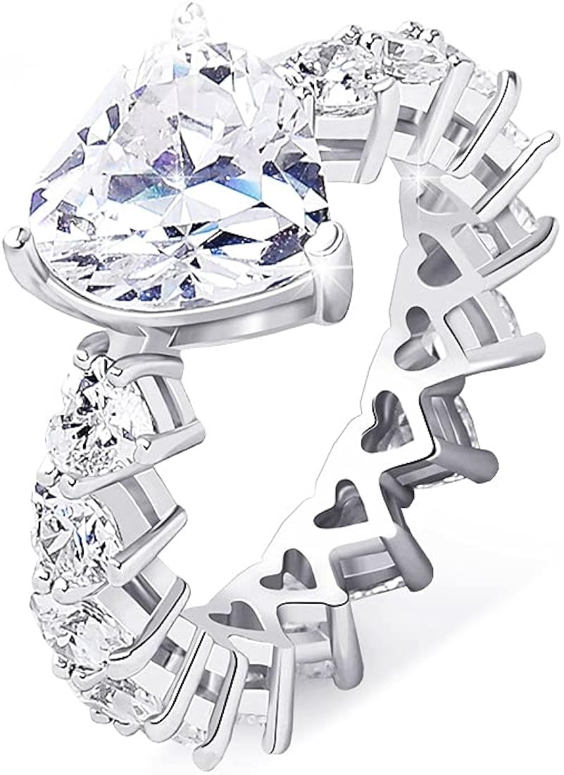 TOPGRILLZ Pink Heart Wedding Baguette Band Solitaire Ring Iced Out 14K Gold Sparkling Cubic Zirco... | Amazon (US)