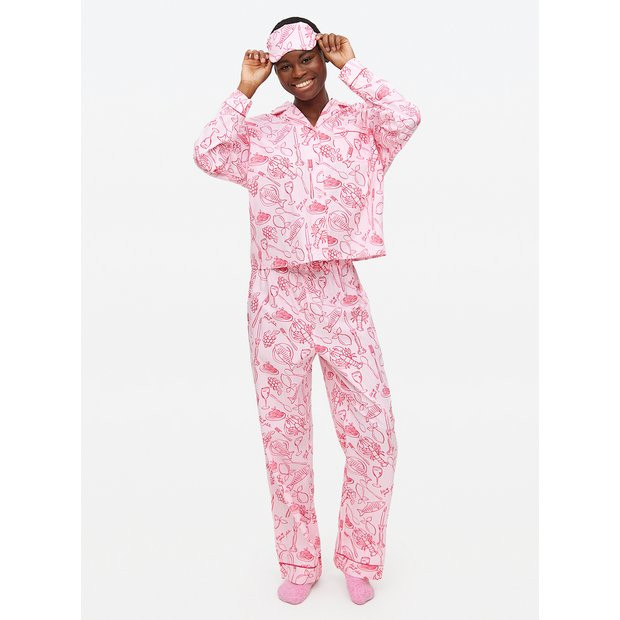 Pink Wine and Dine Printed Pyjamas & Eye Mask Set 10 | Tu Clothing