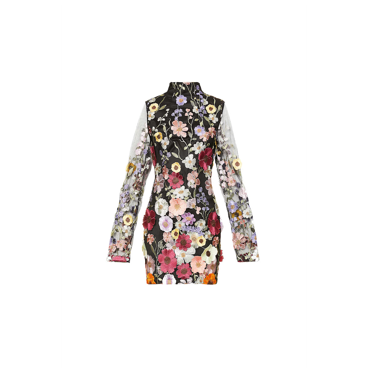 Maeva Black Floral Motif Mini Dress | Wolf & Badger (US)