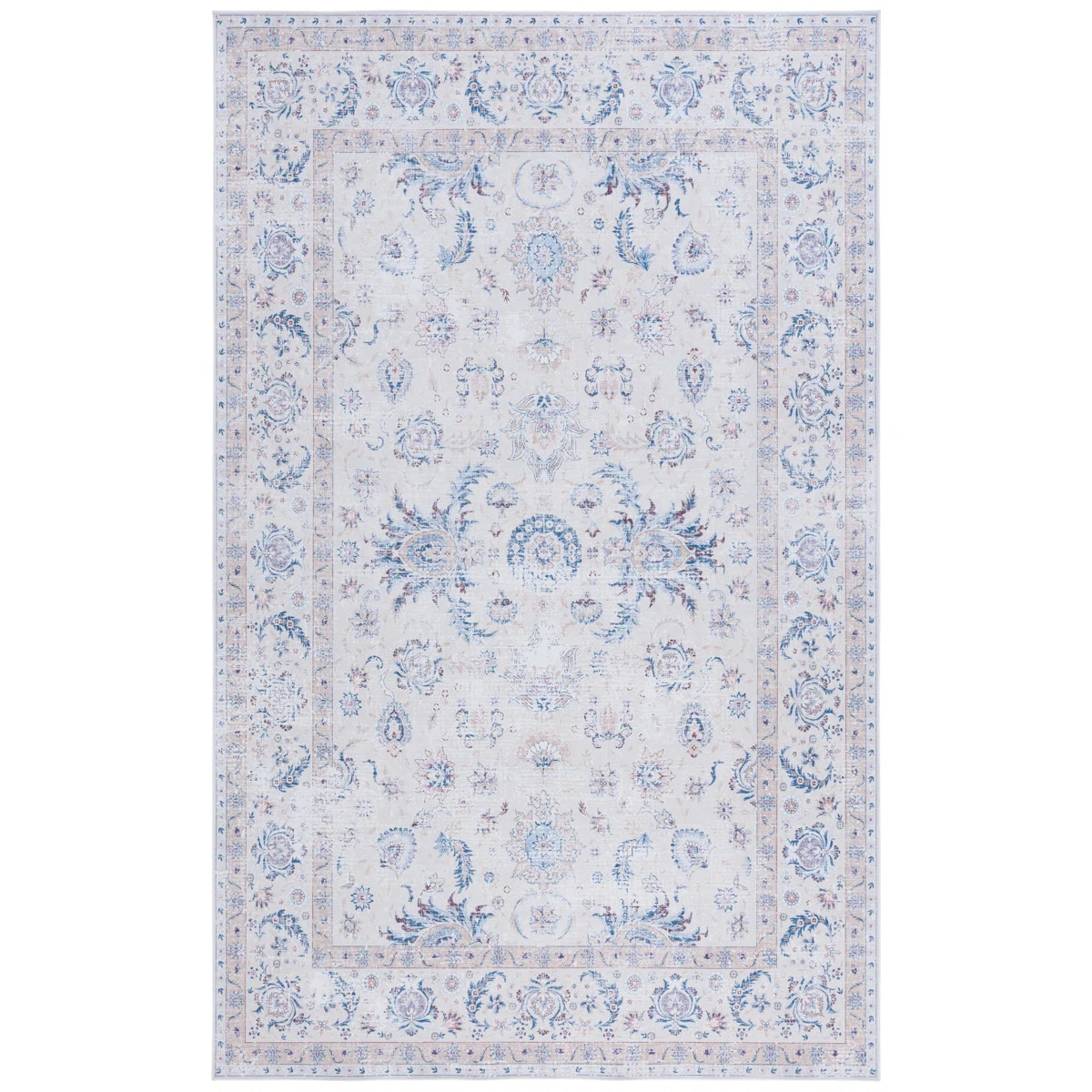 Cvjatko Oriental Machine Woven Polyester Area Rug in Ivory/Blue | Wayfair North America
