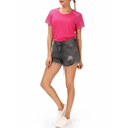 LELINTA Women's Jean Shorts Mid Waist Summer Beach Casual Ripped Demin Short Hot Pants Black | Walmart (US)