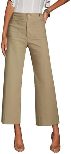 miduo Womens High Waisted Cropped Wide Leg Stretchy Straight Pants Trousers with Pockets | Amazon (US)