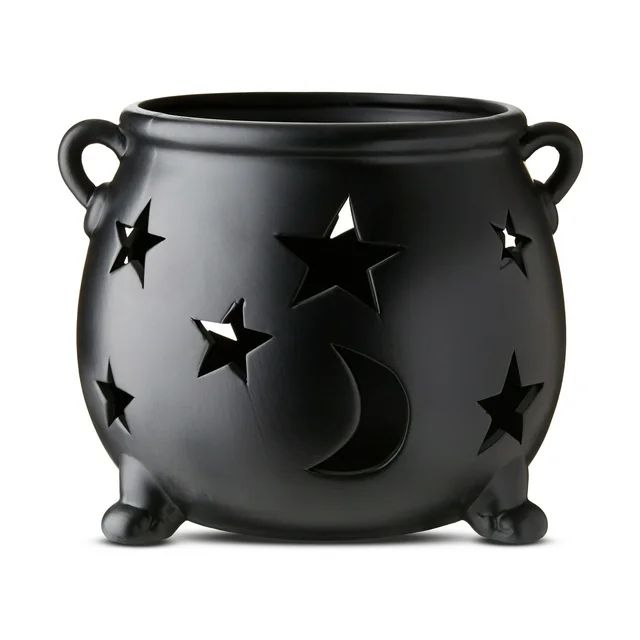 Halloween Outdoor/Indoor Black Cauldron Clay Lantern,11.3"L x 11"W x 8.65"H, by Way To Celebrate | Walmart (US)