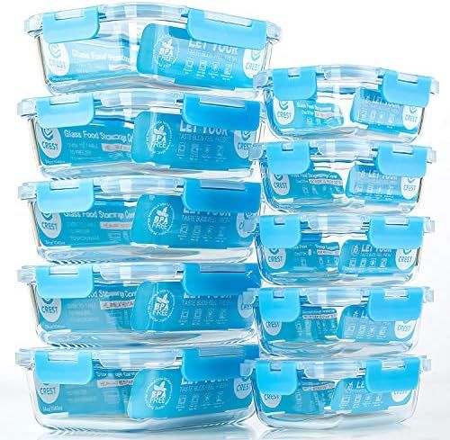 [10 Pack] Glass Meal Prep Containers, Airtight Food Storage Containers with Lids, Microwave Freez... | Amazon (UK)