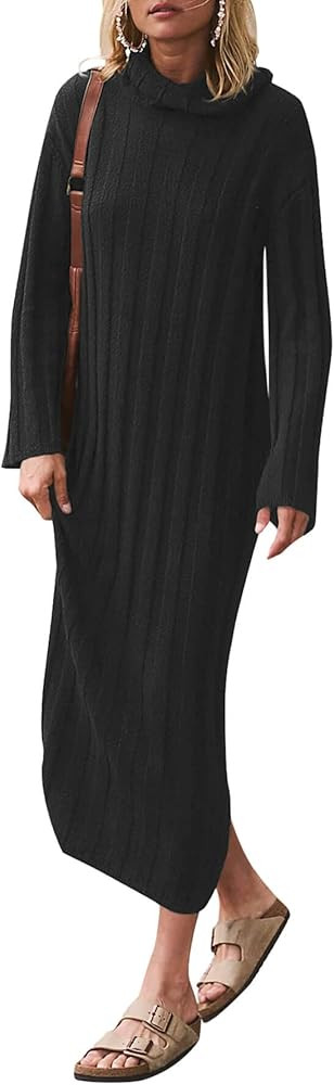 Yousify Women's Sweater Dresses 2024 Ribbed Knit Turtleneck Long Sleeve Maxi Dress Fall Winter Lo... | Amazon (US)