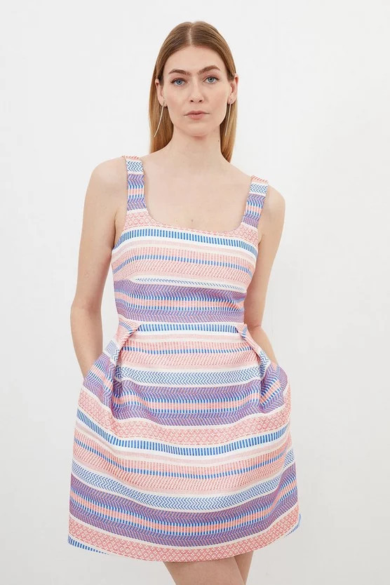 Multi Jacquard Strappy Mini Dress | Karen Millen UK + IE + DE + NL