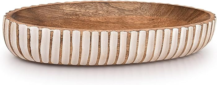 Kimona Decorative Bowl Wood Bowls Decorative Table Centerpiece, Wood Dough Bowl Farmhouse Country, Restaurant, Café (14" x 6" x 2.3") | Amazon (US)