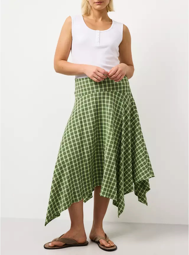 Buy Green Check Print Hanky Hem Midi Skirt 18 | Skirts | Tu | Tu Clothing