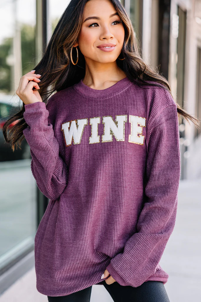 Wine Maroon Red Varsity Corded Sweatshirt | The Mint Julep Boutique