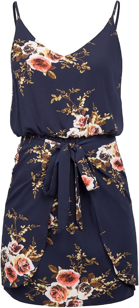 GRACE KARIN Women Floral Print Dress Spaghetti Strap V Neck Mini Dress | Amazon (US)
