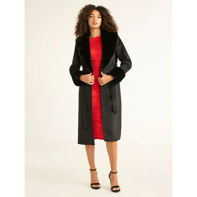 Sofia Jeans Women's and Women's Plus Faux Fur Trim Coat, Sizes XS-5X | Walmart (US)