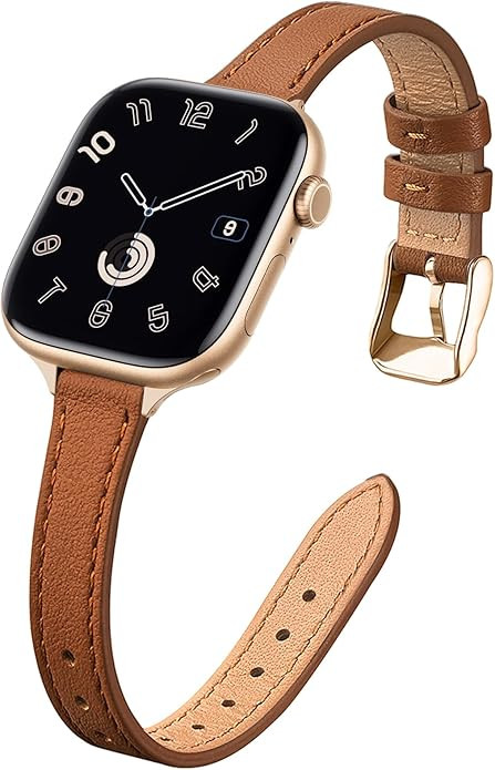 STIROLL Slim Leather Bands Compatible with Apple Watch Band 38mm 40mm 41mm 42mm 44mm 45mm 46mm 49... | Amazon (US)