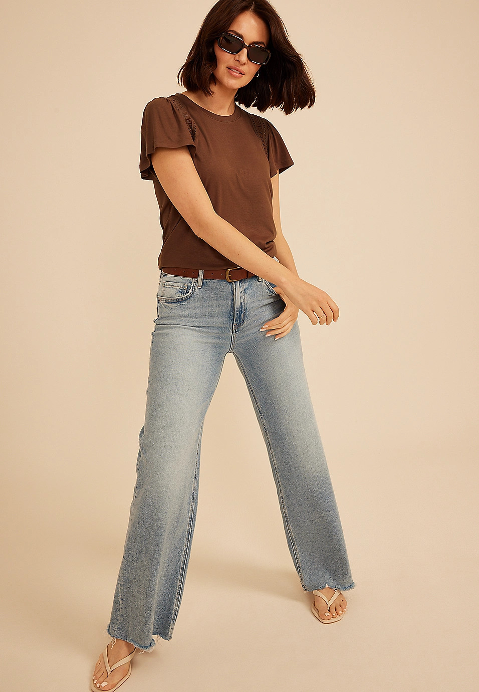 Lattice Trim Flutter Sleeve Tee | Maurices