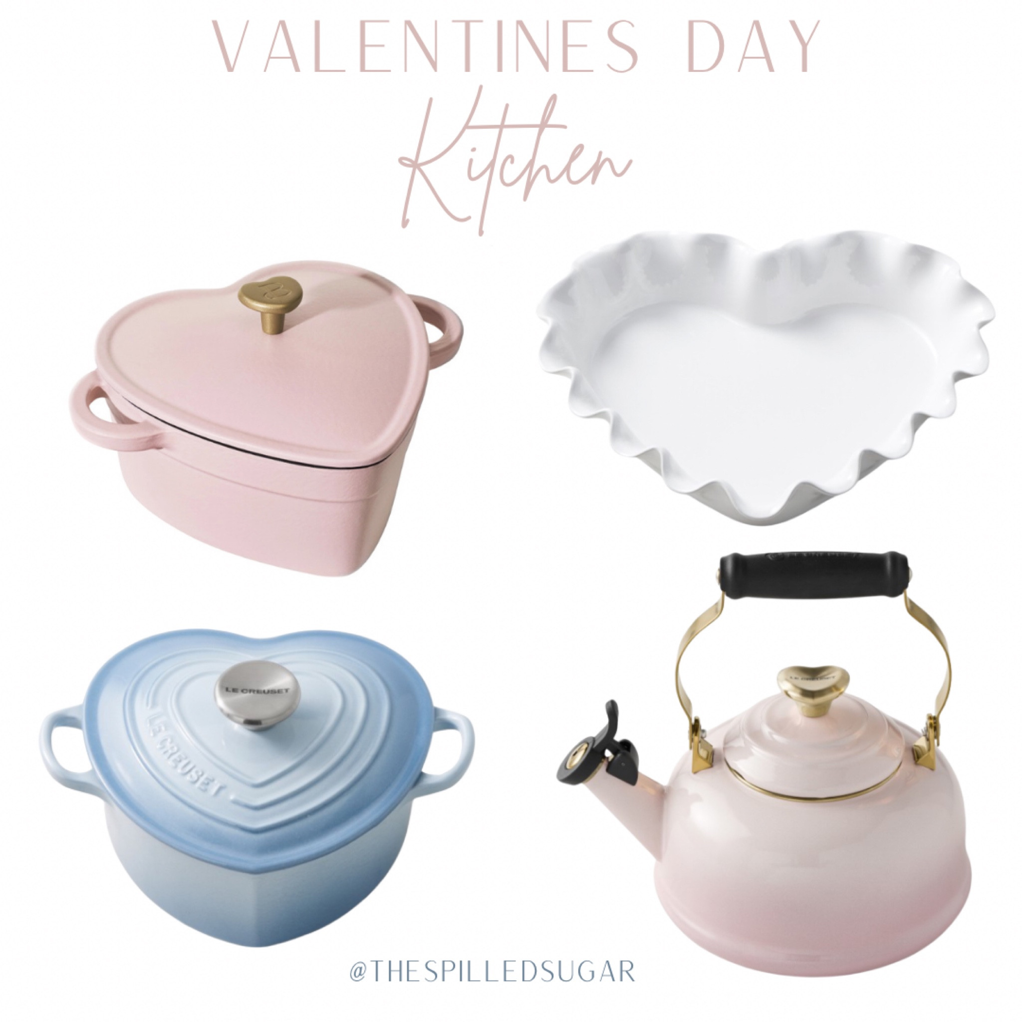 Fun Valentine’s Day kitchenware 💕💕💕

Heart Dutch oven, Le creuset, beautiful by Drew Barrymore, pink teapot, pink kitchen, blue kitchen, pink decor, blue decor, pie plate, pie dish, Walmart finds 