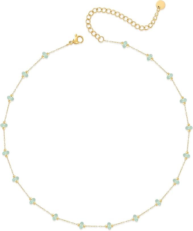 YADUDA Boho Crystal Stone Choker Necklace for Women 18K Gold Plated Beaded Necklace Turquoise Mal... | Amazon (US)