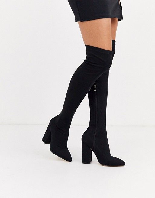 Simmi London black stretch block heel over the knee boots | ASOS US