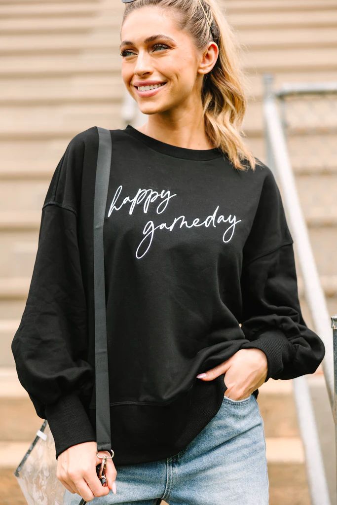 Happy Gameday Black Embroidered Pullover | The Mint Julep Boutique