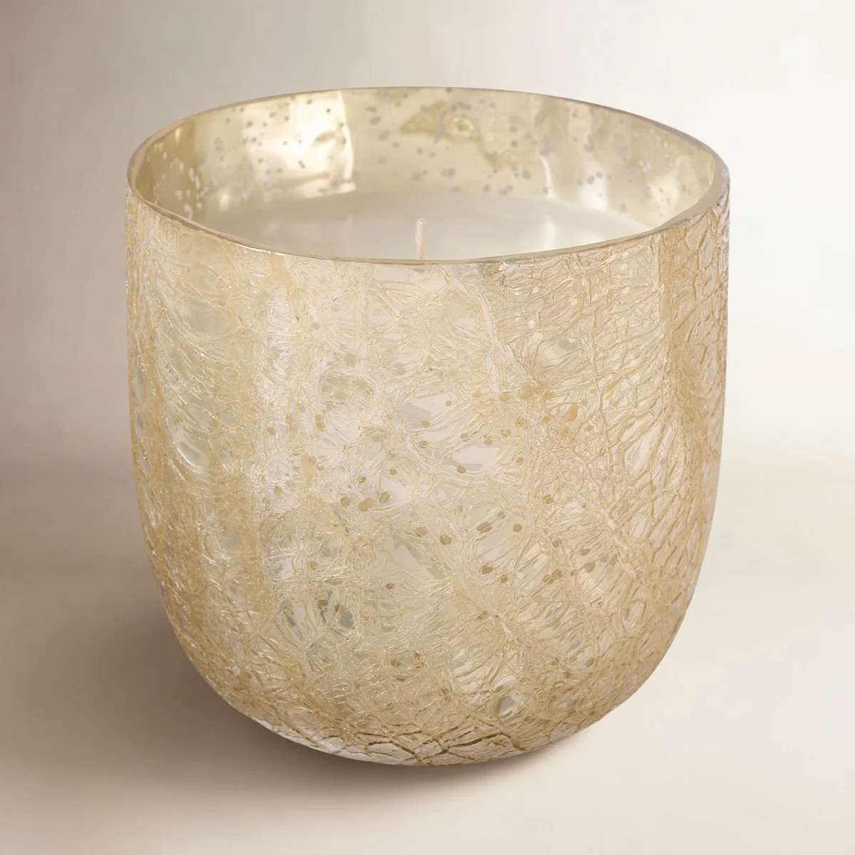 Large Boxed Crackle Glass Candle, Winter White | Wayfair North America