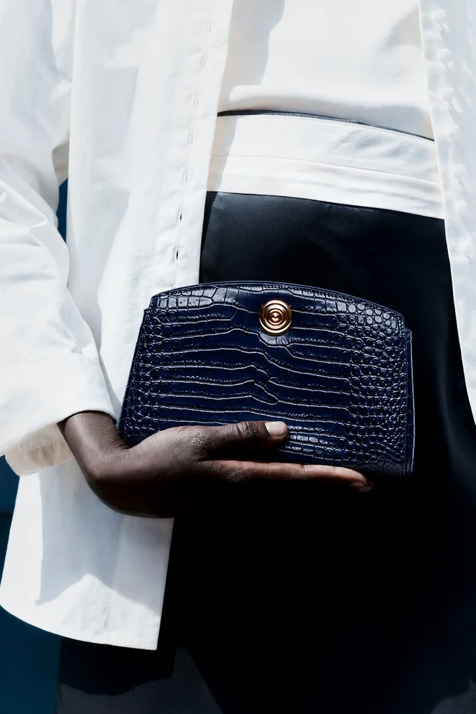 Pushlock Clutch Navy Croc | LITTLE LIFFNER