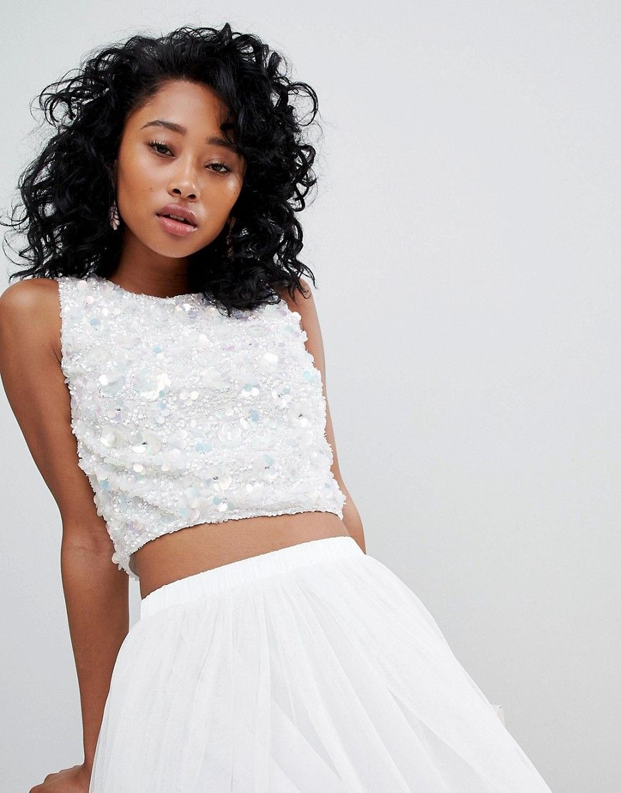 Lace & Beads embellished crop top in white - White | ASOS US