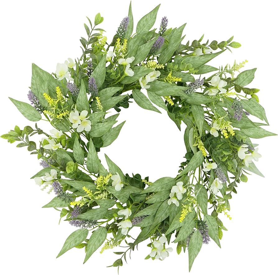 YNYLCHMX 18" Spring Wreaths for Front Door Summer Wreath with Green Eucalyptus Leaves Freesias Wo... | Amazon (US)