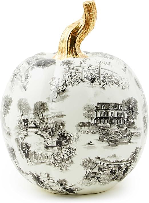 MACKENZIE-CHILDS Toile Small Resin Pumpkin, Halloween Tabletop Decor, Black | Amazon (US)