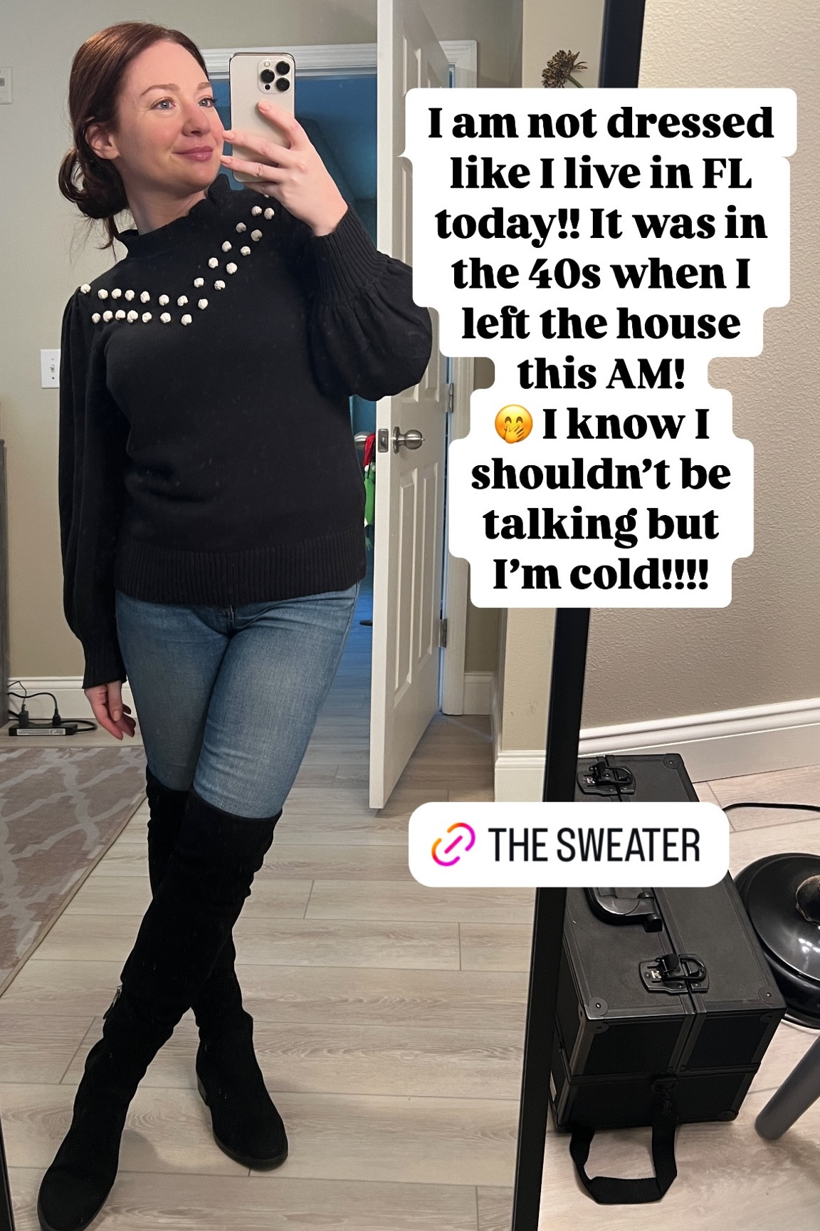 I am not dressed 
like I live in FL today!! It was in the 40s when I left the house this AM! 
🤭 I know I shouldn’t be talking but 
I’m cold!!!!