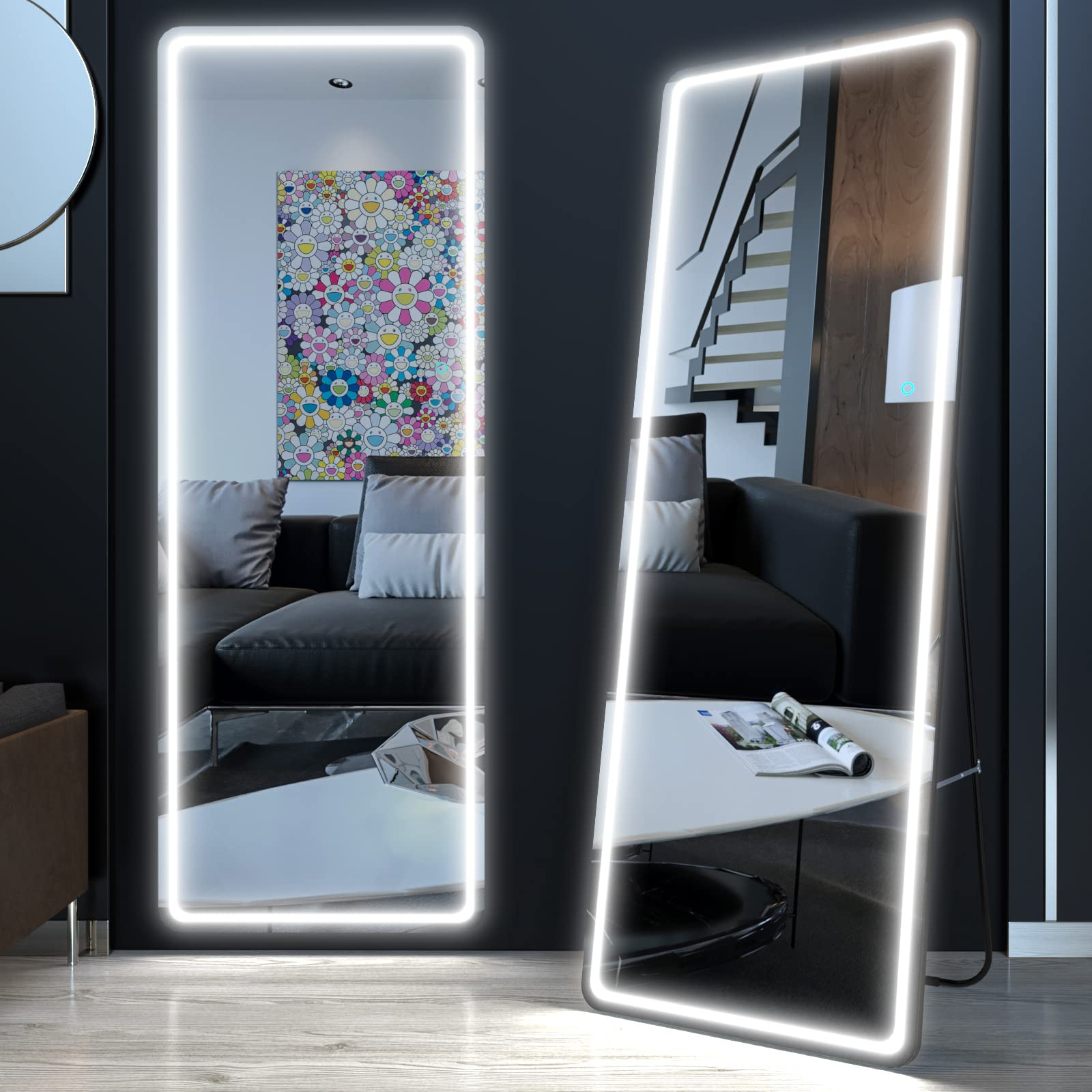 LVZORY Full Length Mirror with Lights,65'' * 22" Floor Mirror Dimming & 3 Color Lights Bedroom Ta... | Amazon (US)