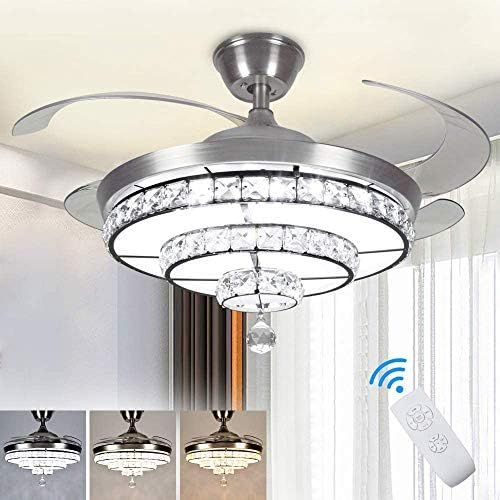 DLLT Crystal Ceiling Fan with Light, 36W Modern Ceiling Fan Remote, 4-Blade Retractable Led Fan C... | Amazon (US)