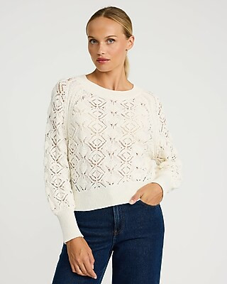 Open Stitch Textured Pattern Crew Neck Sweater | Express