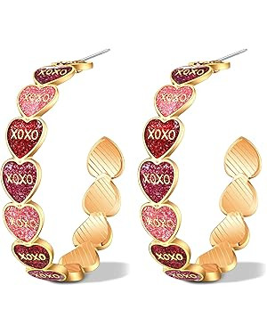 Valentine’s Day Hoop Earrings for Women LOVE XOXO Conversation Heart Earrings Romantic Large Ci... | Amazon (US)