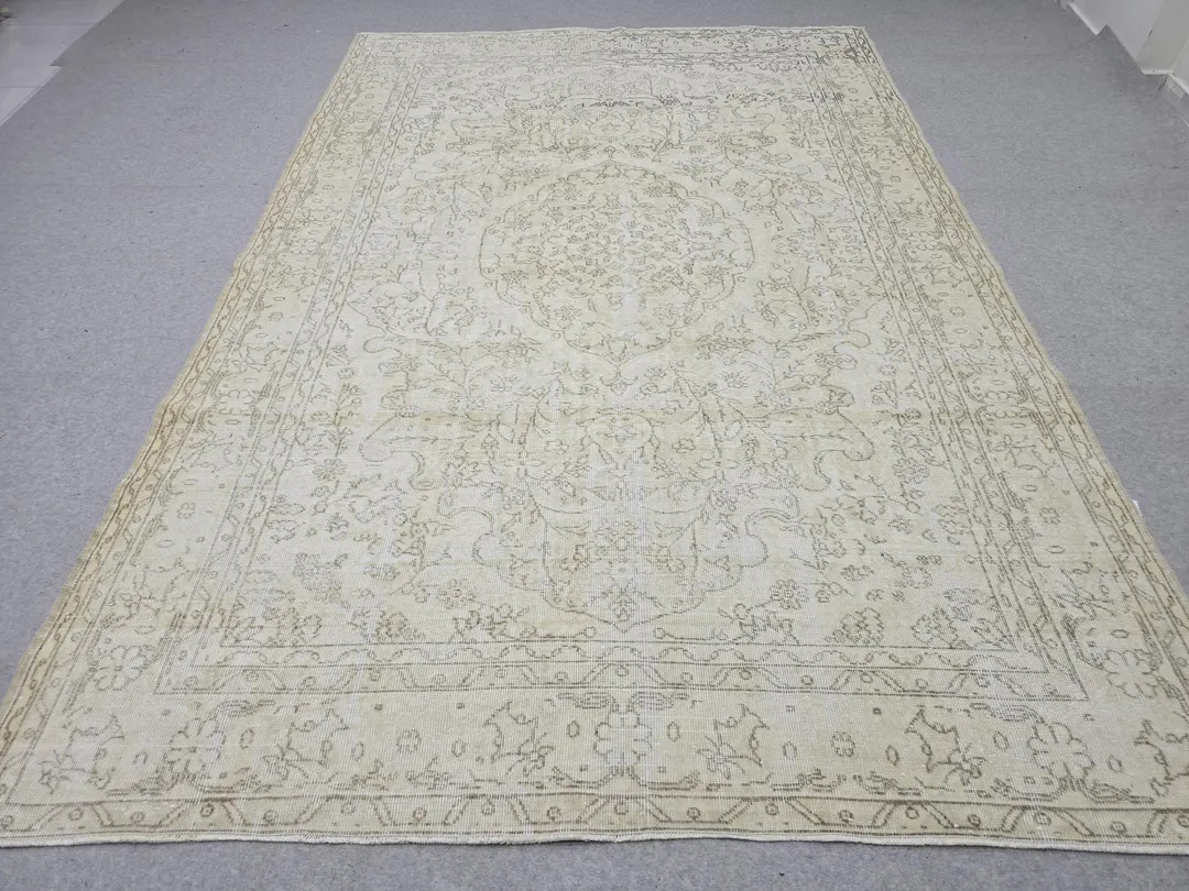 Vintage Turkish Oushak Rug 7x10, Cream Floral Wool Carpet | Etsy (US)