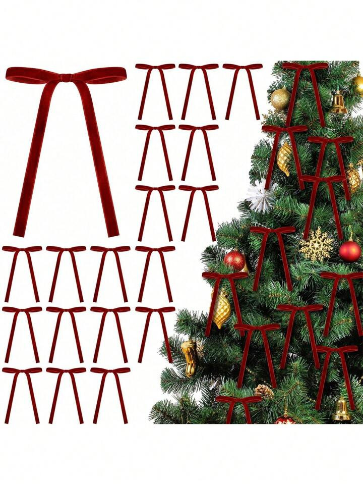 NewTrends12Pcs Velvet Christmas Bows For Christmas Tree Rustic Crafts Gift Bows Vintage Velvet Ri... | SHEIN